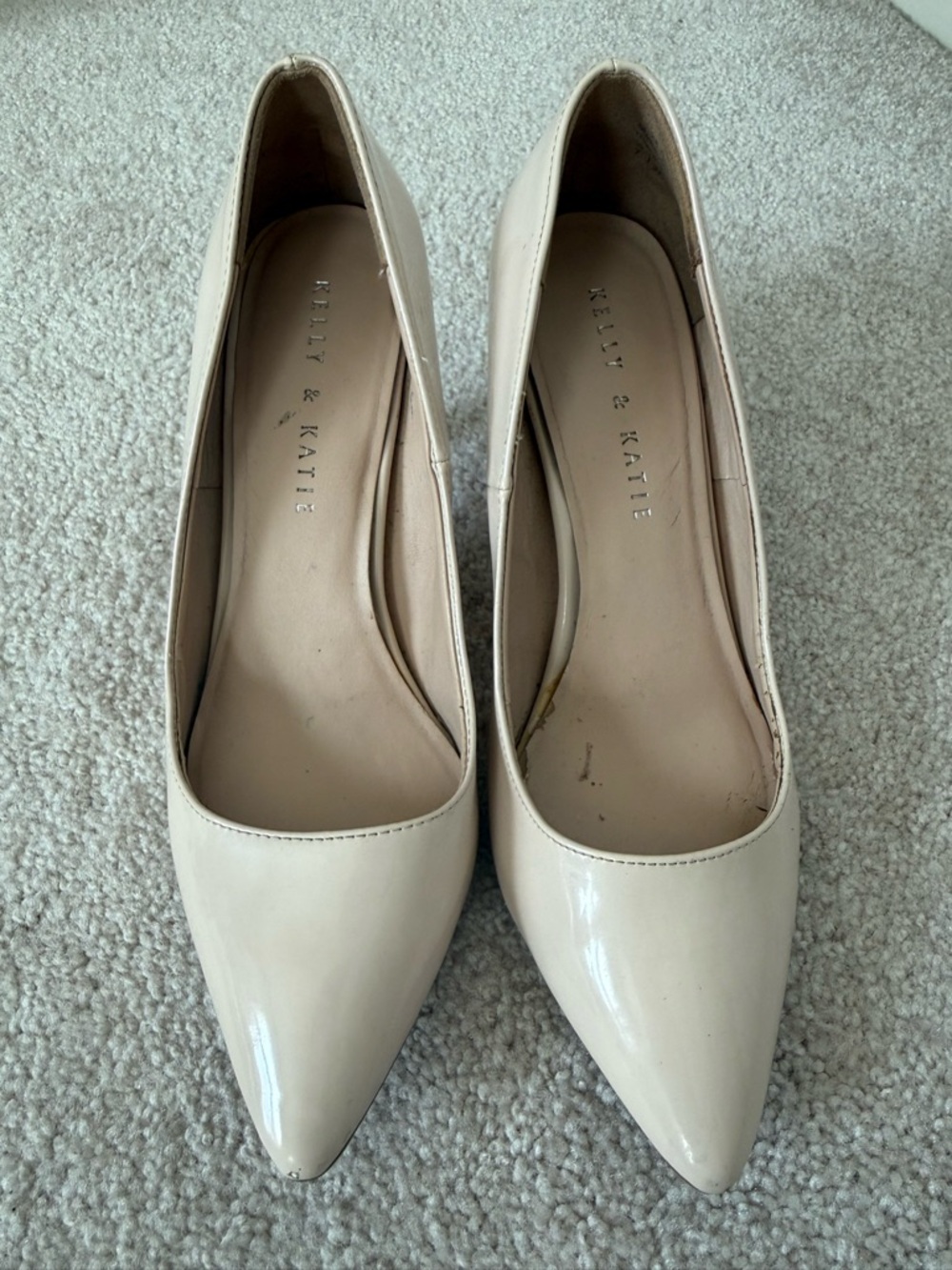 Kelly & Katie Nude Patent Pumps Womens 7 Kitten Heel Pointed Toe Shoes